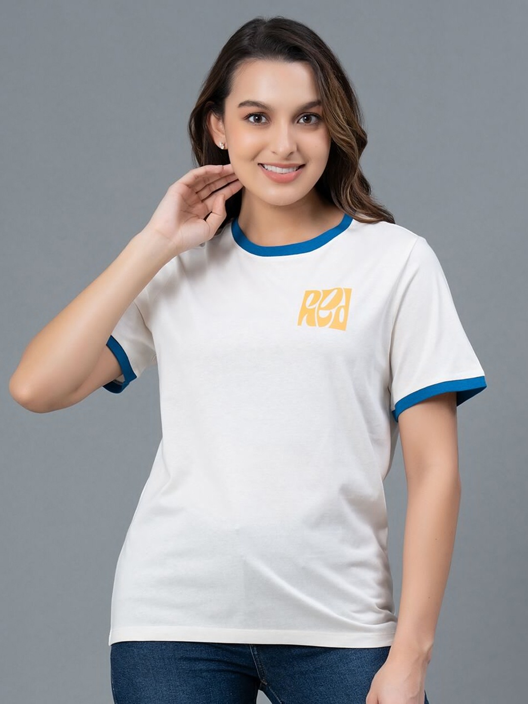 

Mode by Red Tape Round Neck Pure Cotton T-shirt, Off white