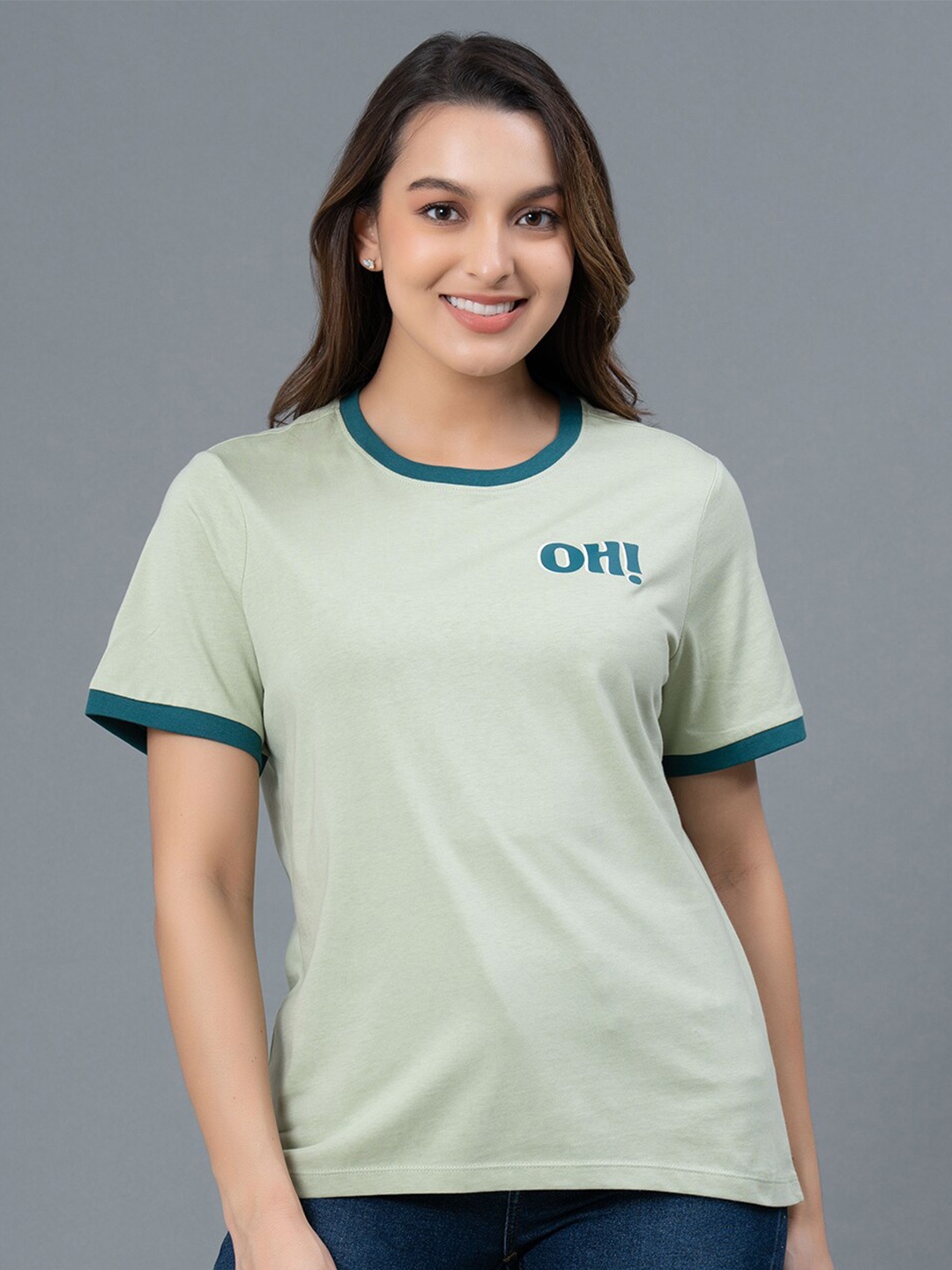 

Mode by Red Tape Round Neck Pure Cotton T-shirt, Green