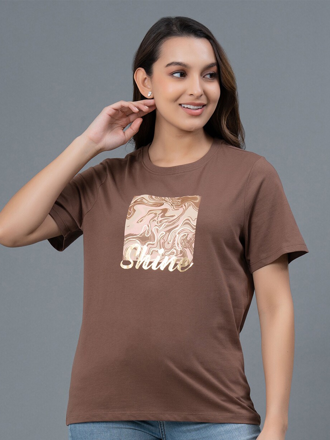 

Mode by Red Tape Printed Pure Cotton T-shirt, Brown