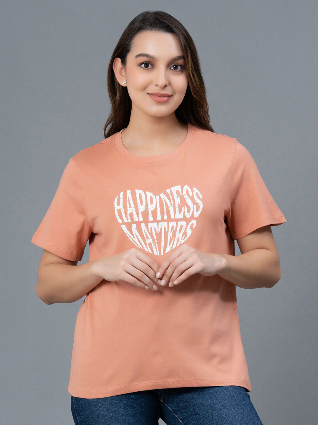 

Mode by Red Tape Typography Printed Pure Cotton T-shirt, Orange