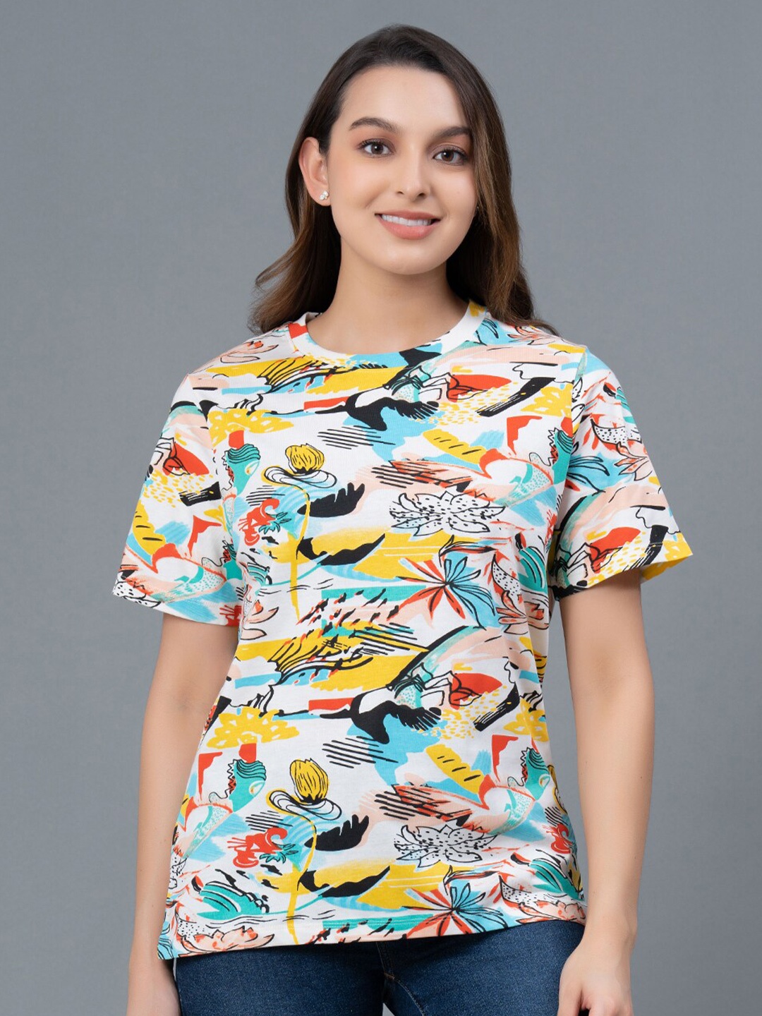 

Mode by Red Tape Tropical Printed Pure Cotton T-shirt, White
