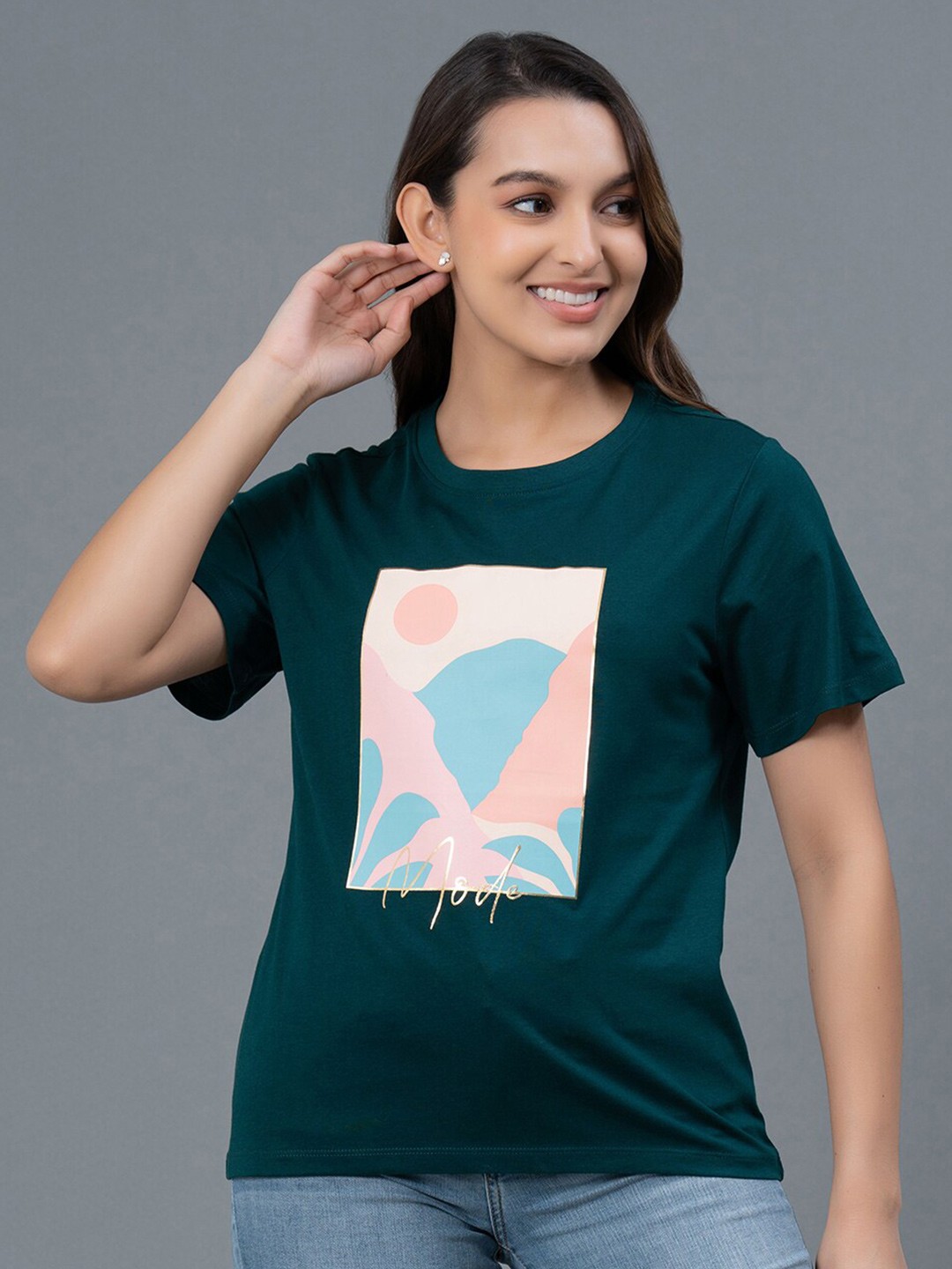 

Mode by Red Tape Printed Pure Cotton T-shirt, Teal