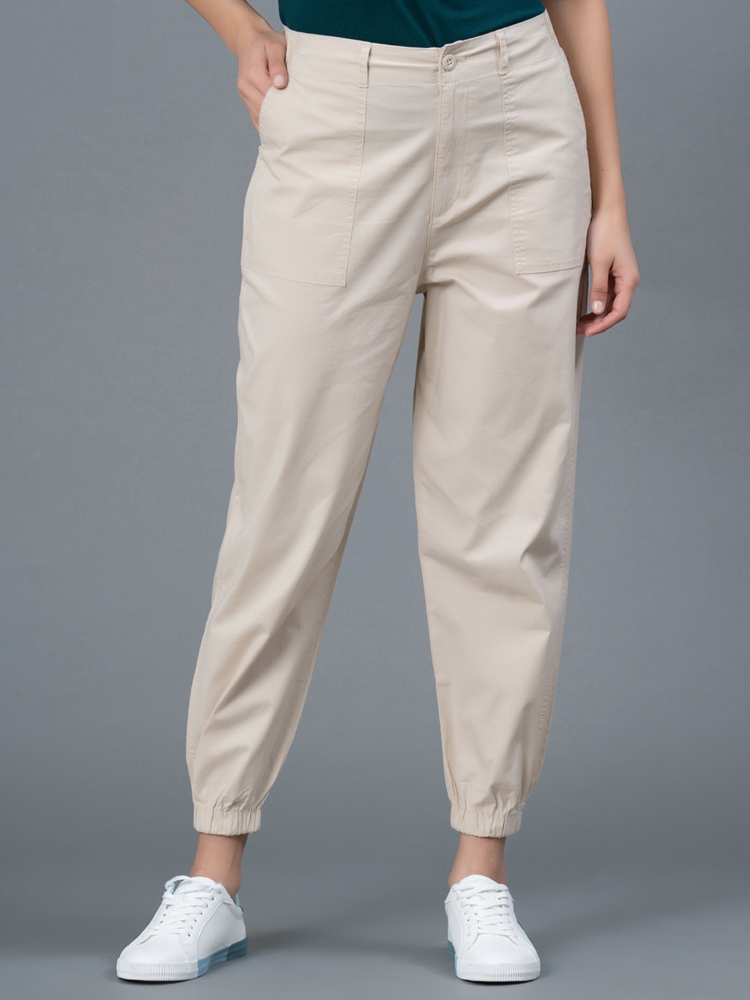 

Mode by Red Tape Women Mid-Rise Cotton Joggers, Beige