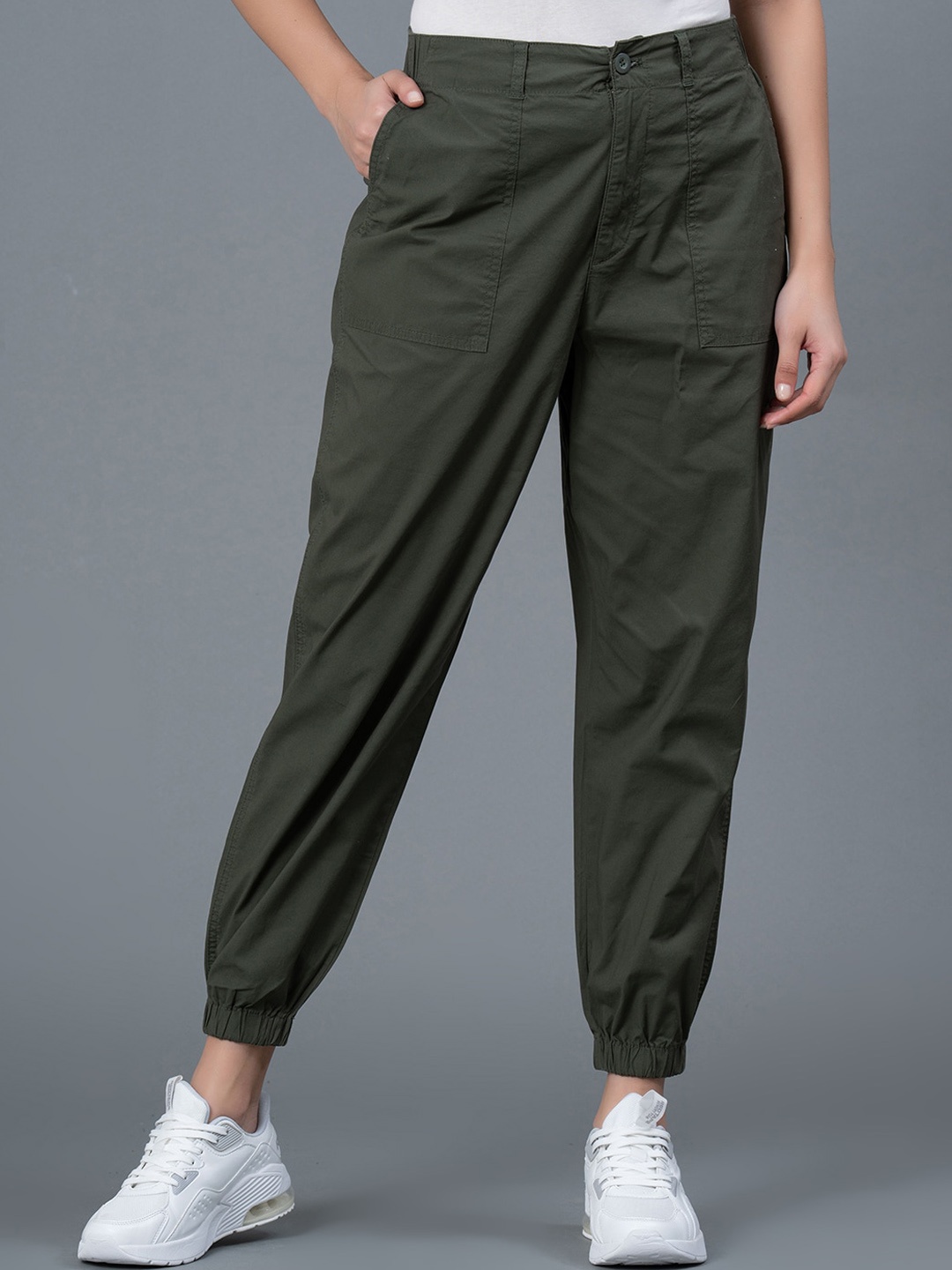 

Mode by Red Tape Women Mid-Rise Cotton Joggers, Olive
