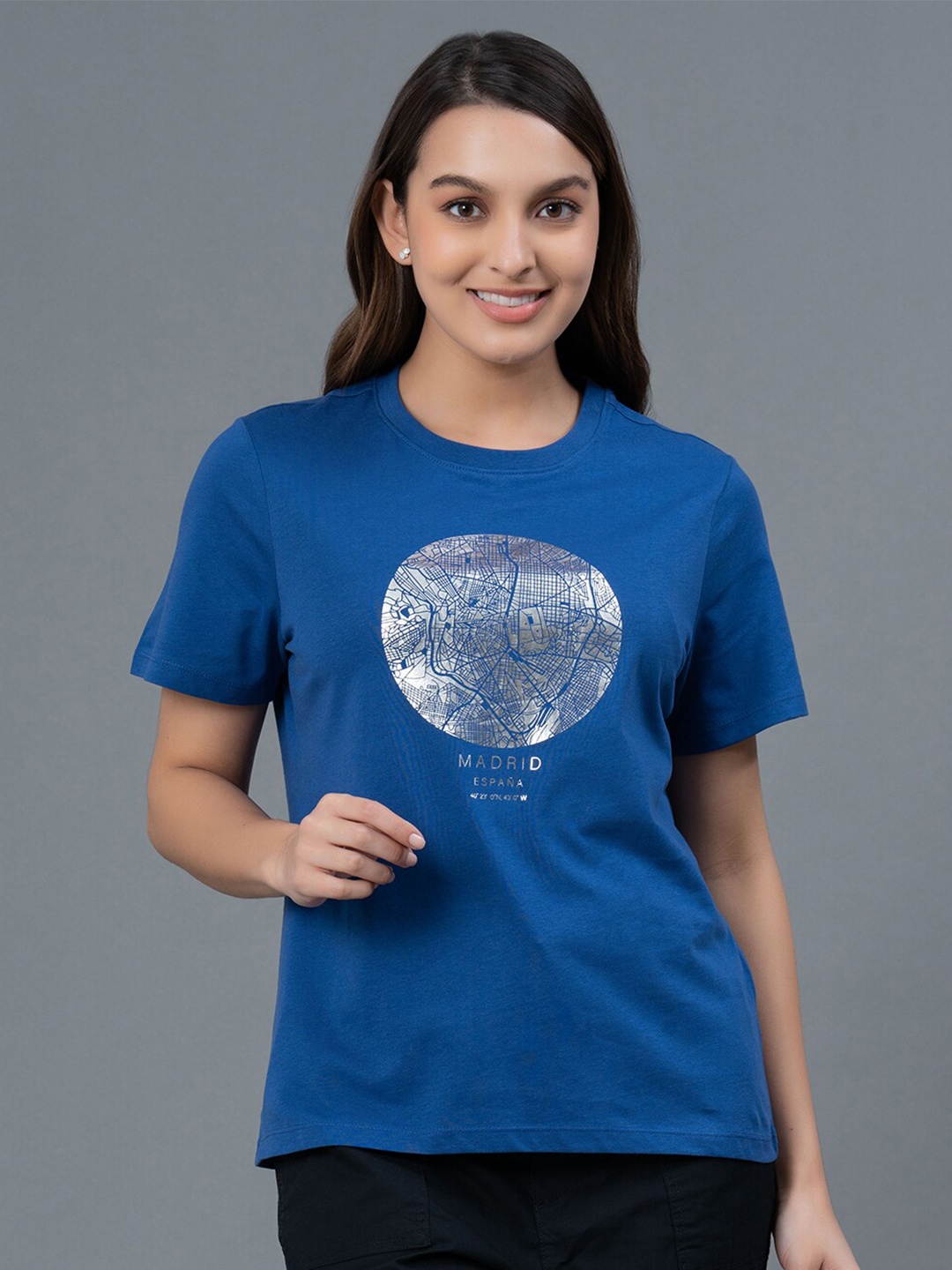 

Mode by Red Tape Graphic Printed Round Neck Pure Cotton T-shirt, Blue