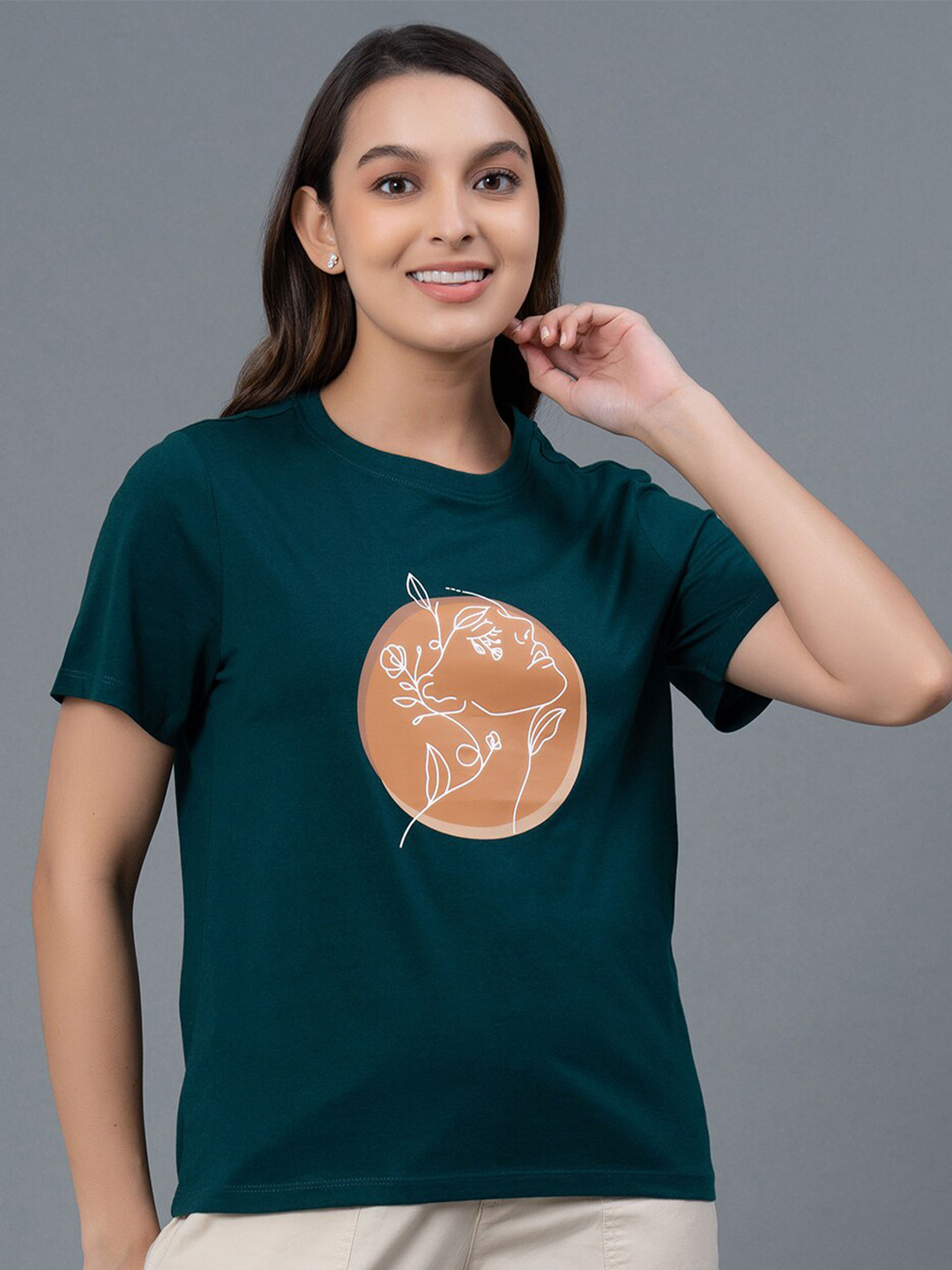 

Mode by Red Tape Graphic Printed Round Neck Pure Cotton T-shirt, Green
