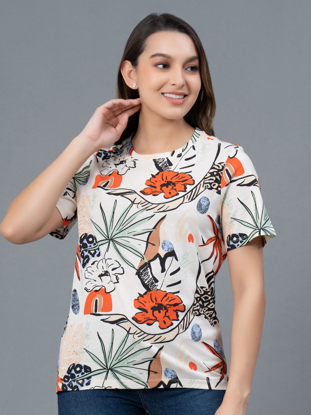 

Mode by Red Tape Graphic Printed Round Neck Pure Cotton T-shirt, White