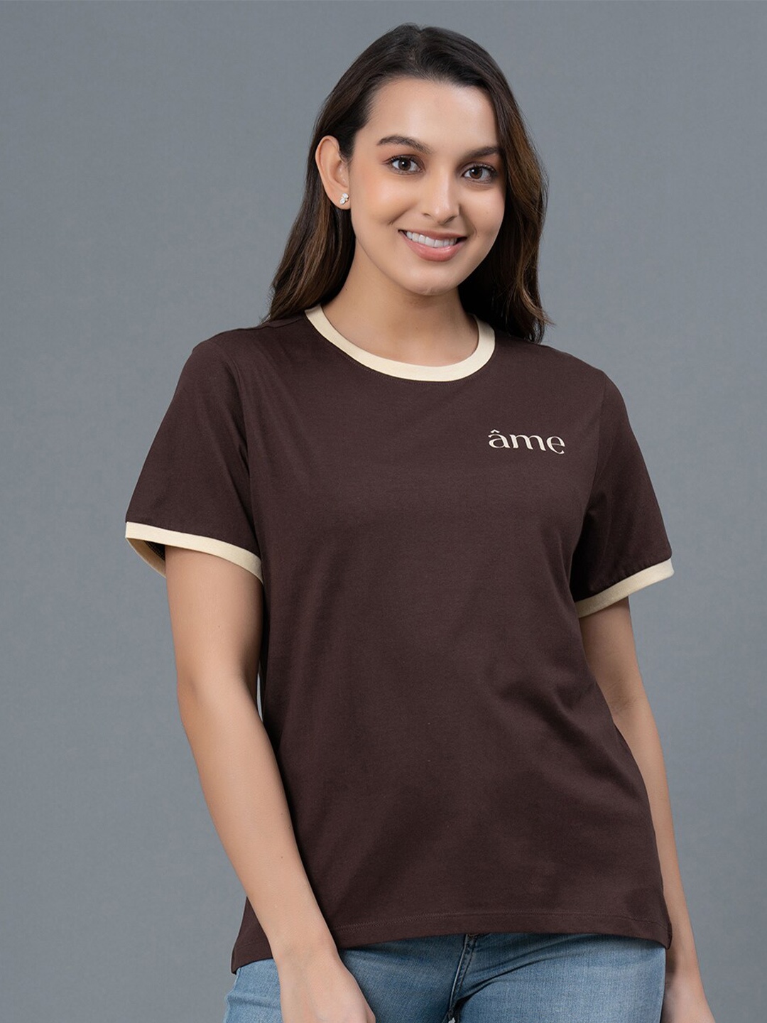 

Mode by Red Tape Round Neck Short Sleeves Pure Cotton T-shirt, Brown