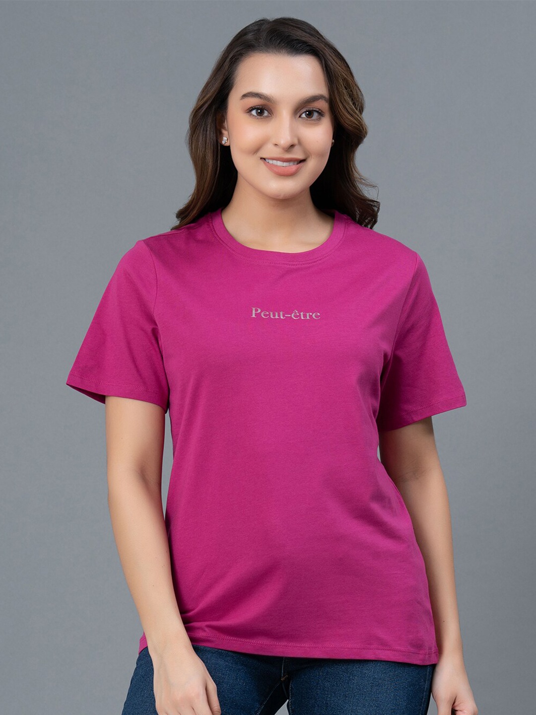 

Mode by Red Tape Round Neck Short Sleeves Pure Cotton T-shirt, Fuchsia