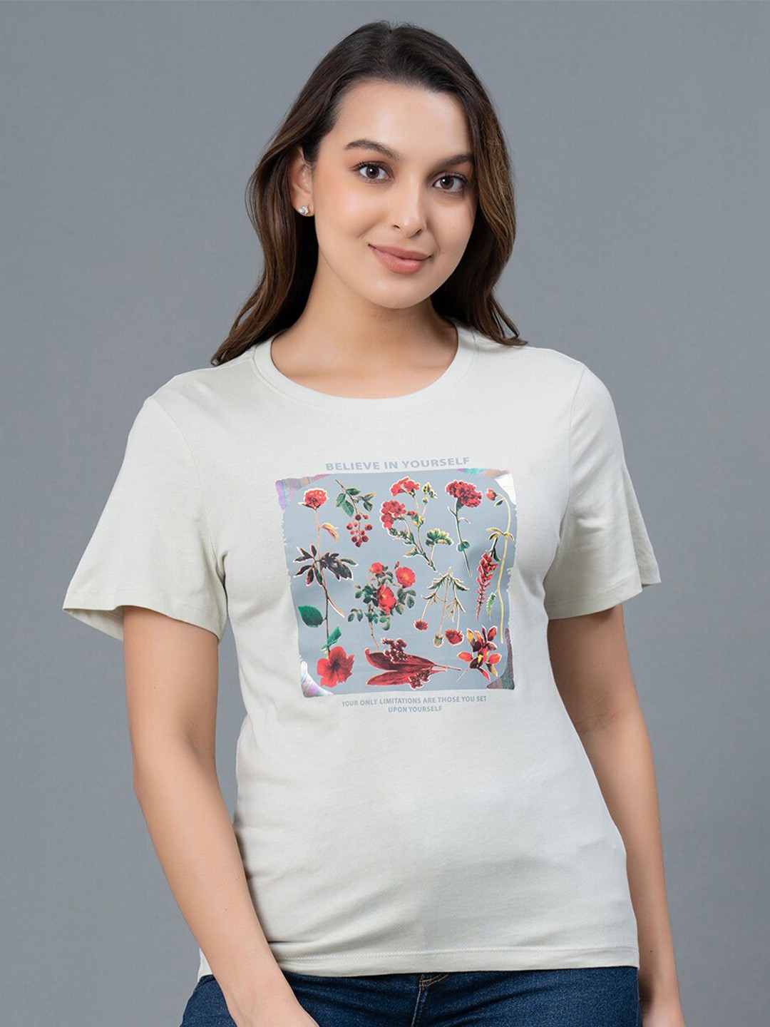 

Mode by Red Tape Floral Printed Pure Cotton T-shirt, Off white