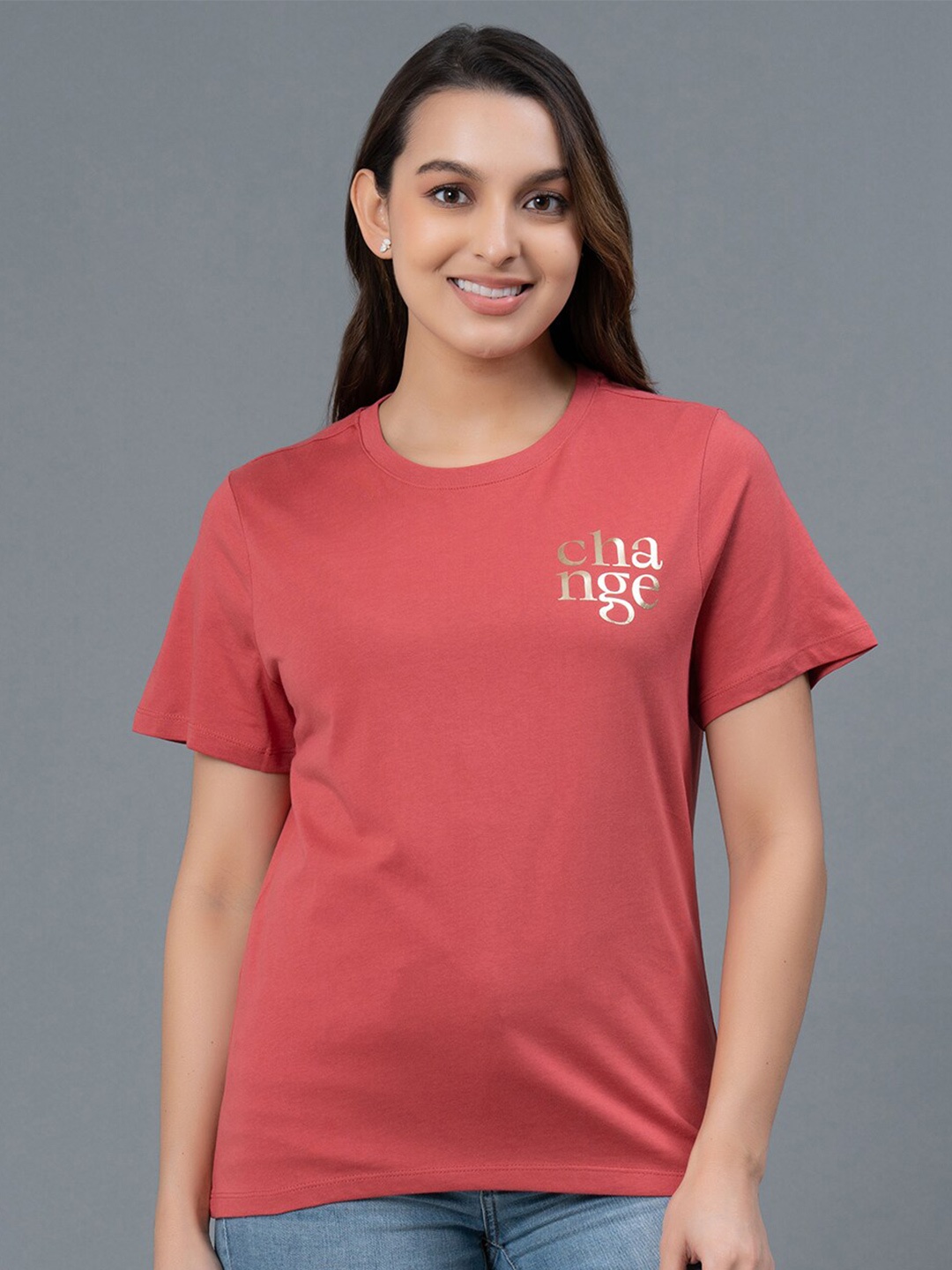 

Mode by Red Tape Typography Printed Pure Cotton T-shirt, Coral