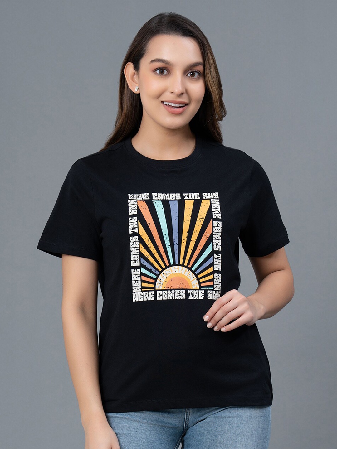 Mode by Red Tape Graphic Printed Pure Cotton T-shirt, Black