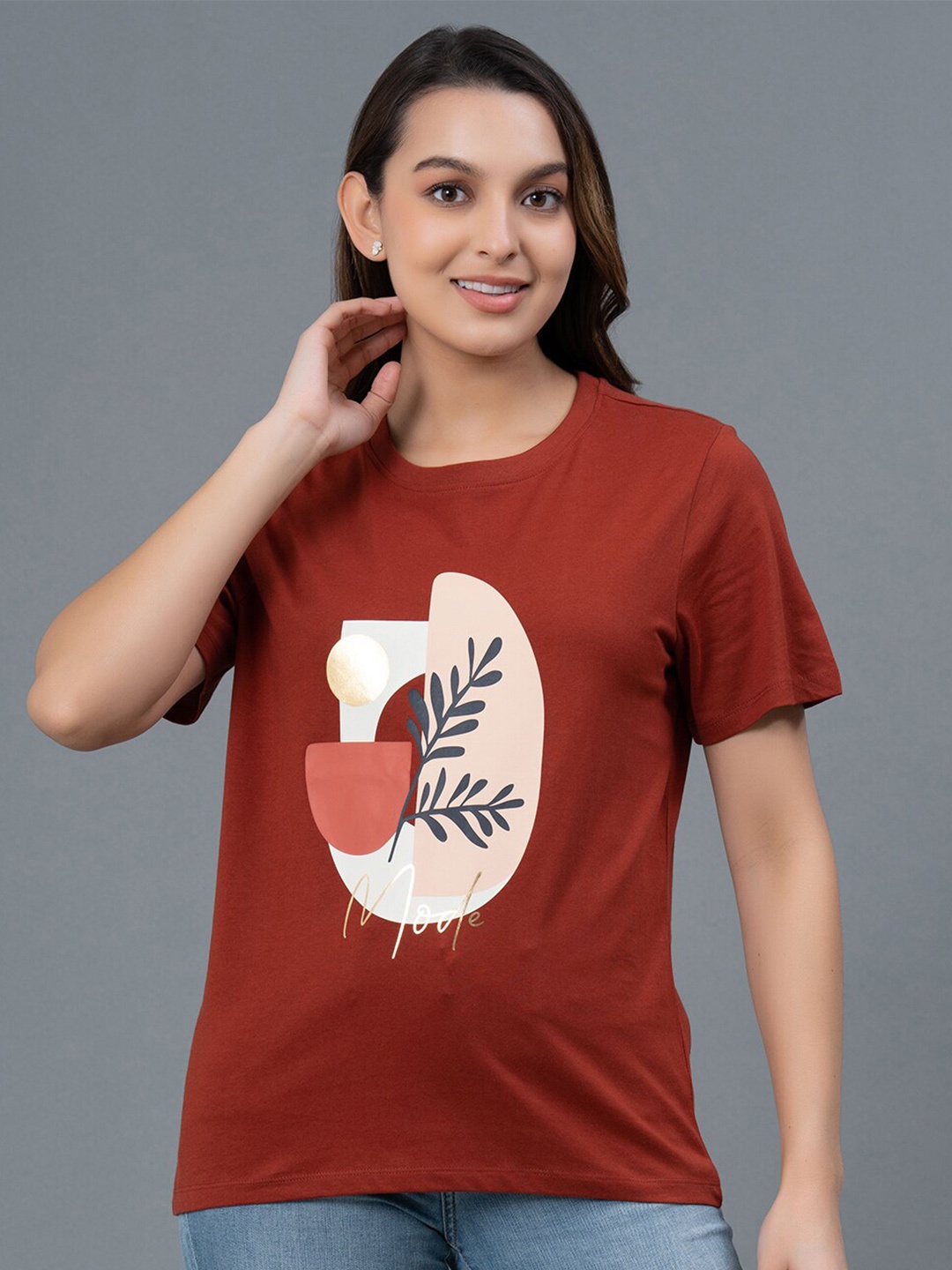 

Mode by Red Tape Graphic Printed Pure Cotton T-shirt, Rust
