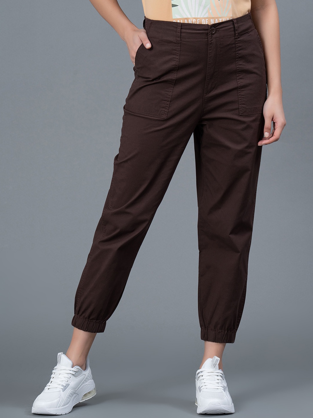

Mode by Red Tape Women Mid-Rise Cotton Joggers, Brown