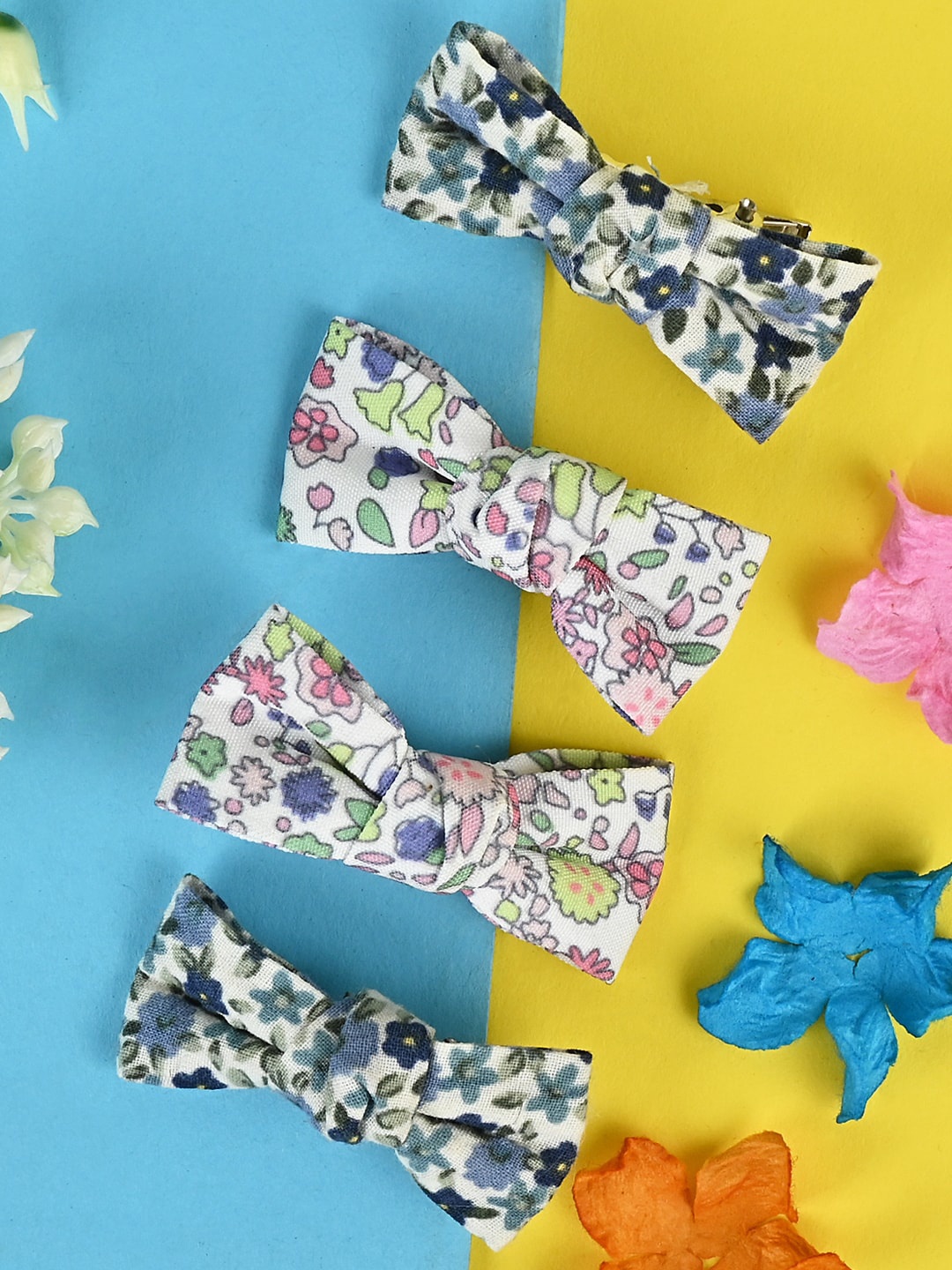 

Asthetika Kids Girls Set of 4 Floral Printed Bow Alligator Hair Clip, Blue