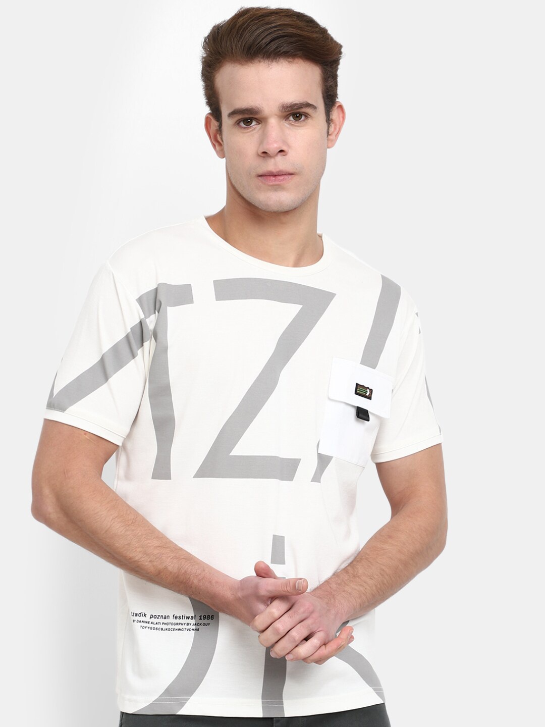 

V-Mart Typography Printed Cotton T-shirt, Cream