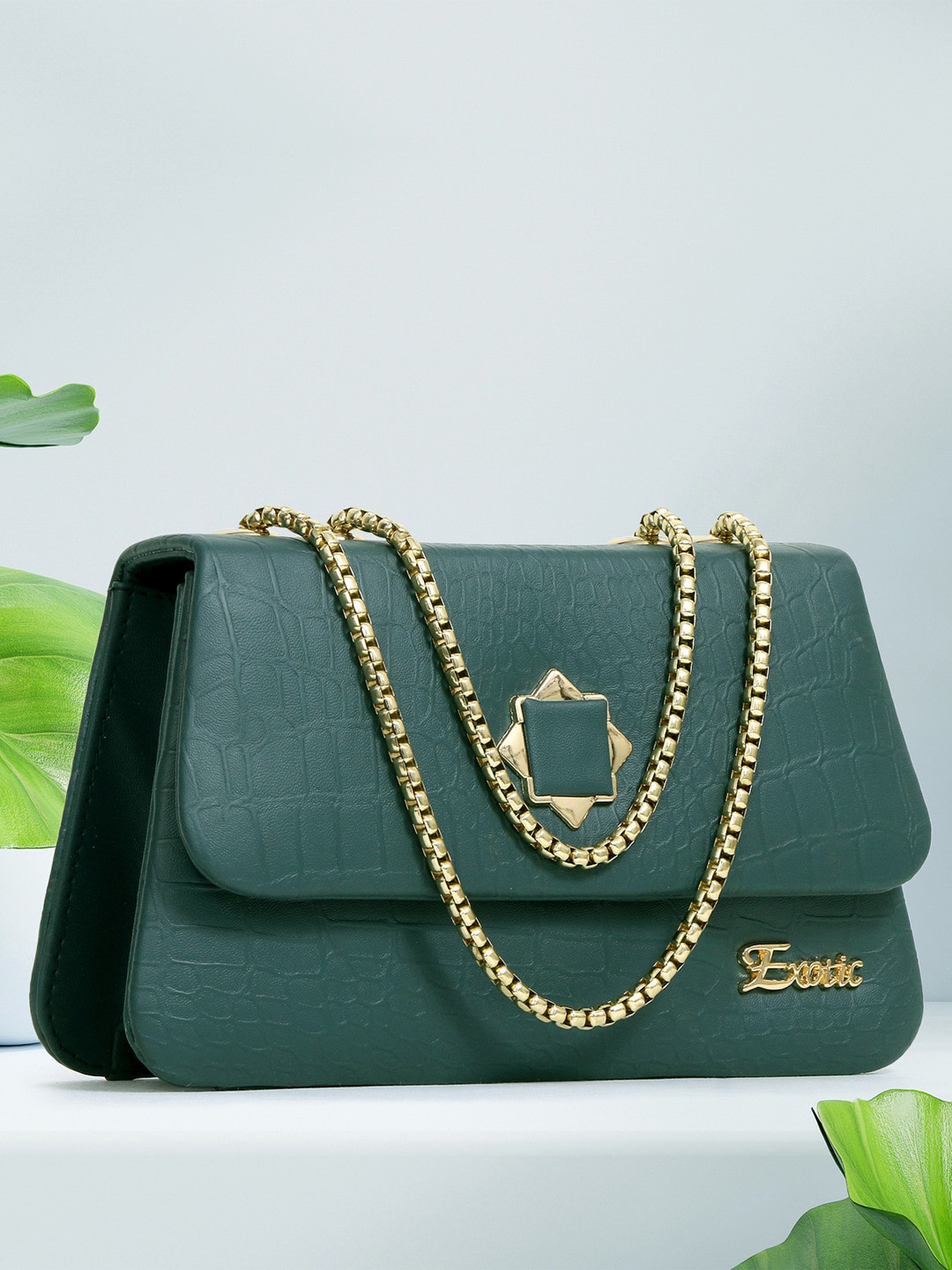 

Exotic Textured Structured Sling Bag, Green