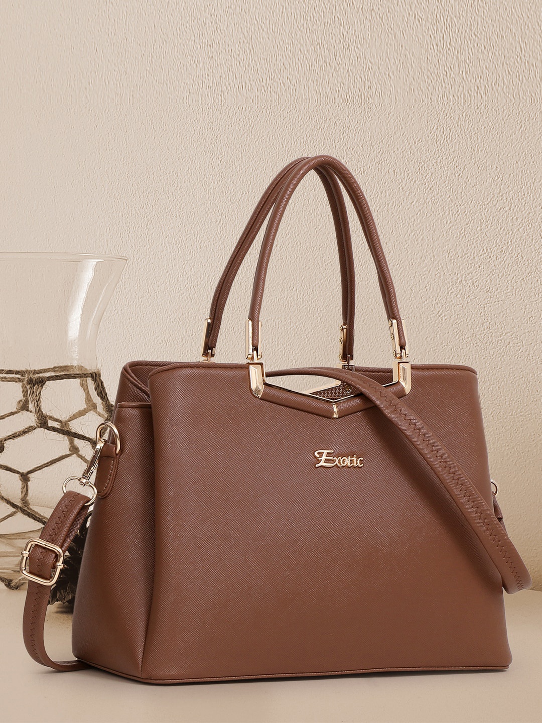 

Exotic Textured Structured Handheld Bag, Brown
