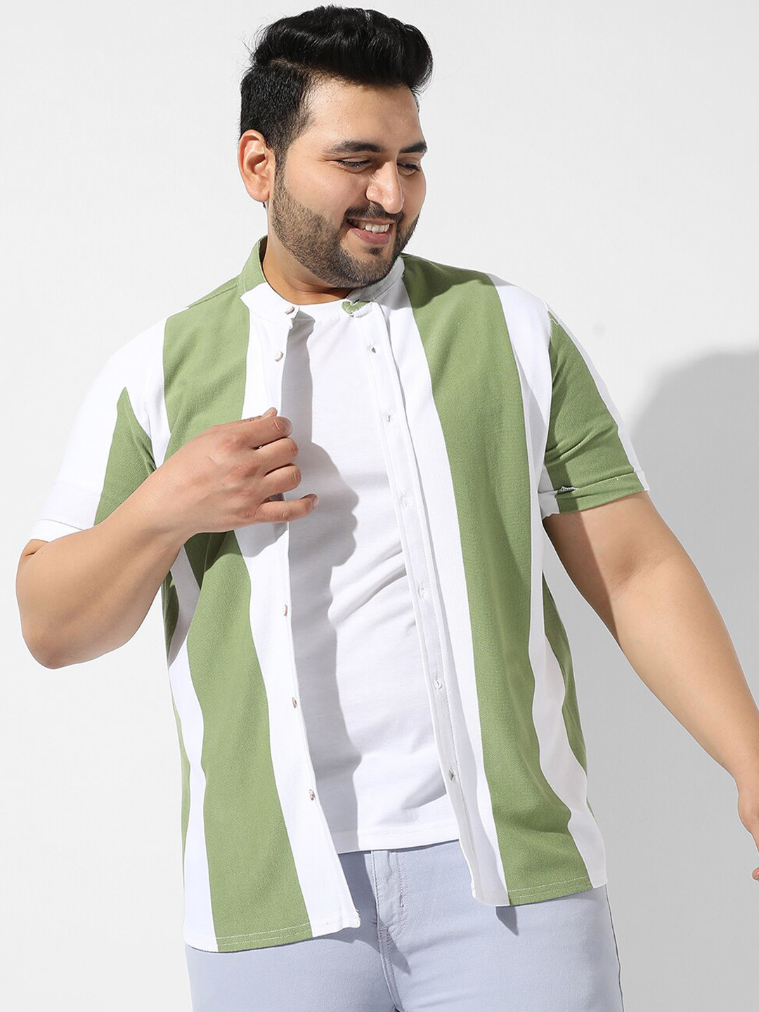 

Instafab Plus Plus Size Striped Cotton Casual Shirt, White