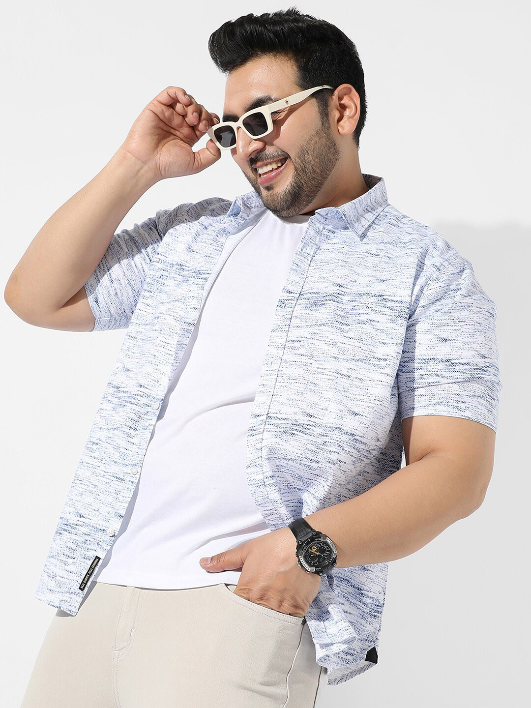 

Instafab Plus Plus Size Textured Cotton Casual Shirt, White