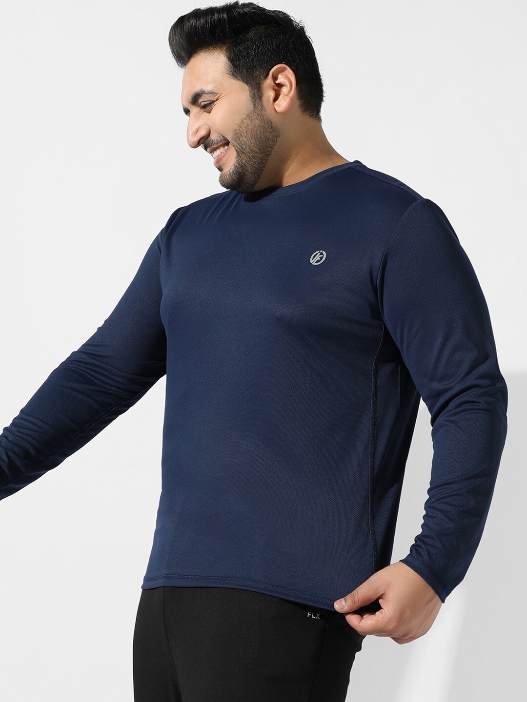 

Instafab Plus Size Long Sleeves Flex Activewear T-shirt, Navy blue