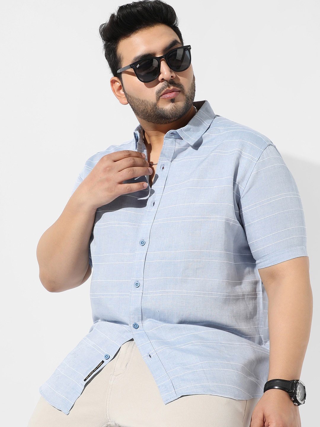 

Instafab Plus Plus Size Classic Striped Cotton Casual Shirt, Blue