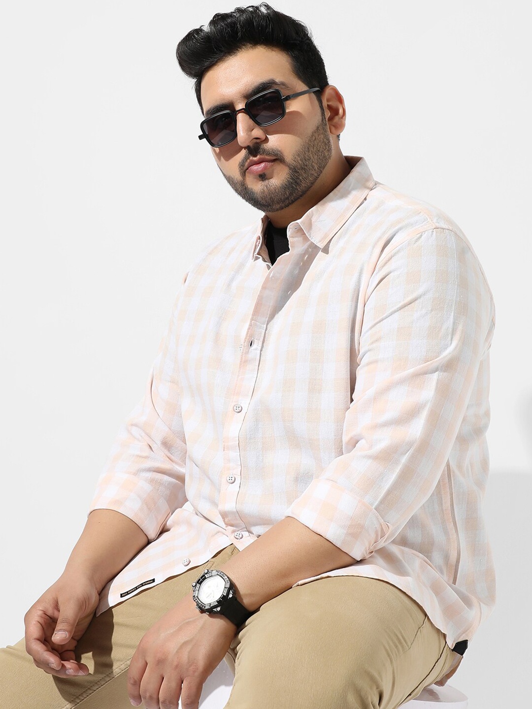 

Instafab Plus Plus Size Classic Gingham Checks Cotton Casual Shirt, White