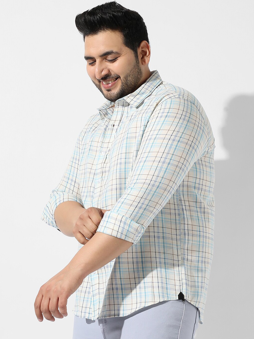 

Instafab Plus Plus Size Spread Collar Other Checks Cotton Casual Shirt, Green