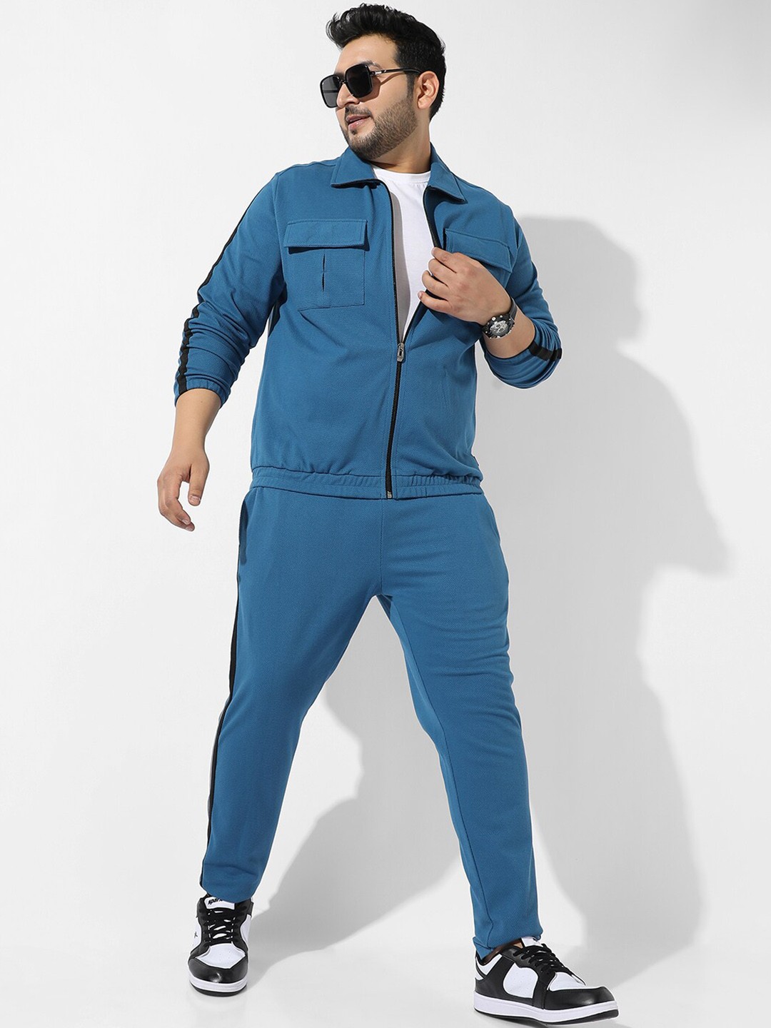

Instafab Plus Men Plus Size Cotton Sweatshirt with Trousers Co-Ords, Blue