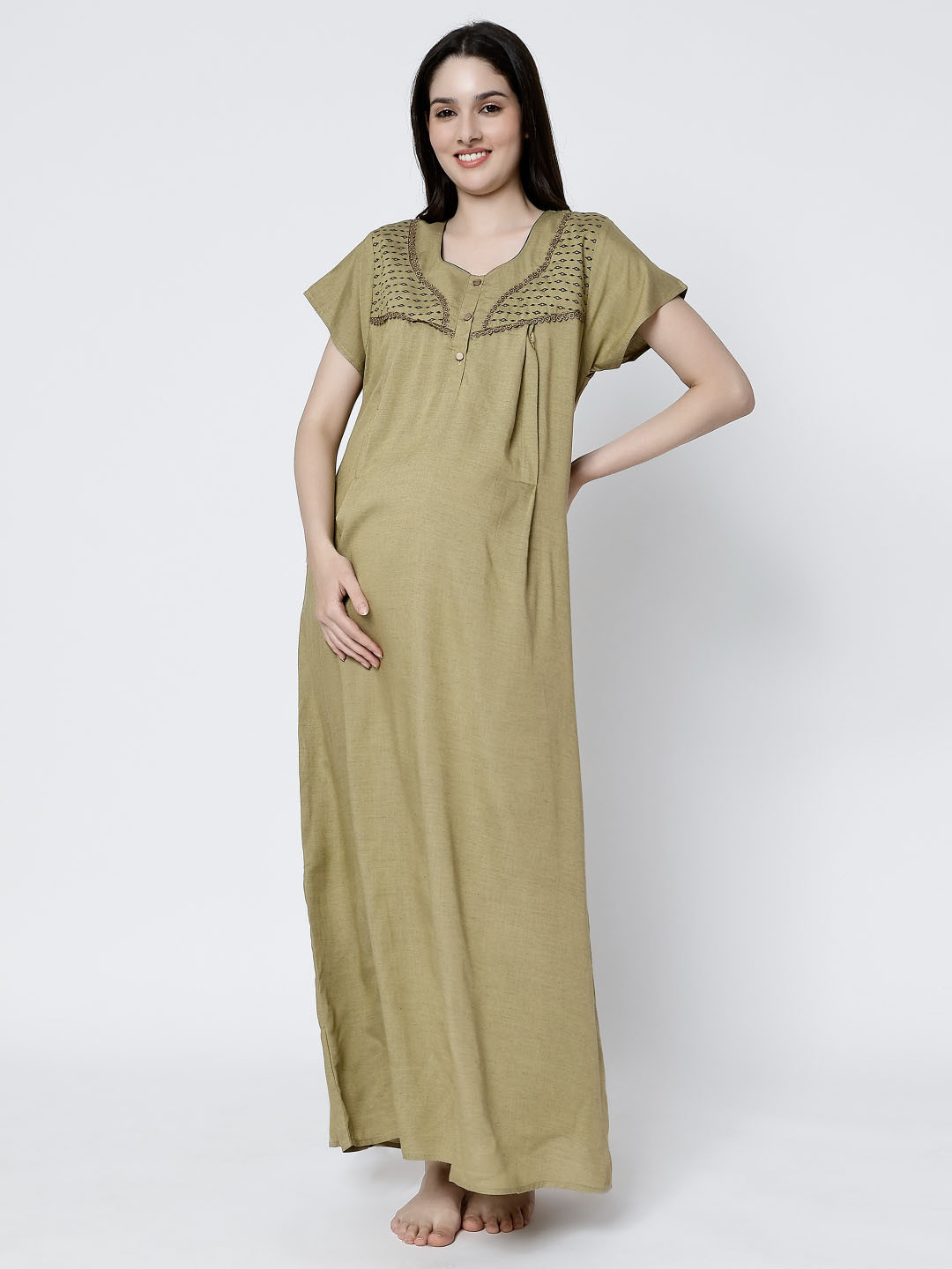 

CEE-18 Round Neck Maternity Nightdress, Grey