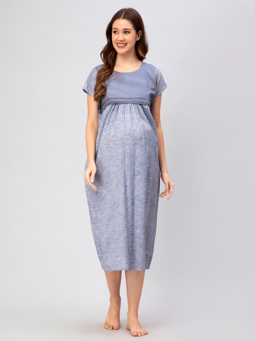 

CEE-18 Round Neck Maternity Nightdress, Blue