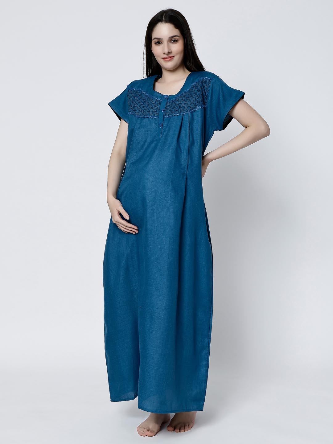 

CEE-18 Round Neck Maternity Nightdress, Blue