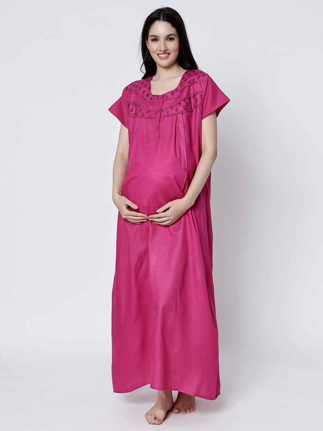 

CEE-18 Round Neck Maternity Nightdress, Pink
