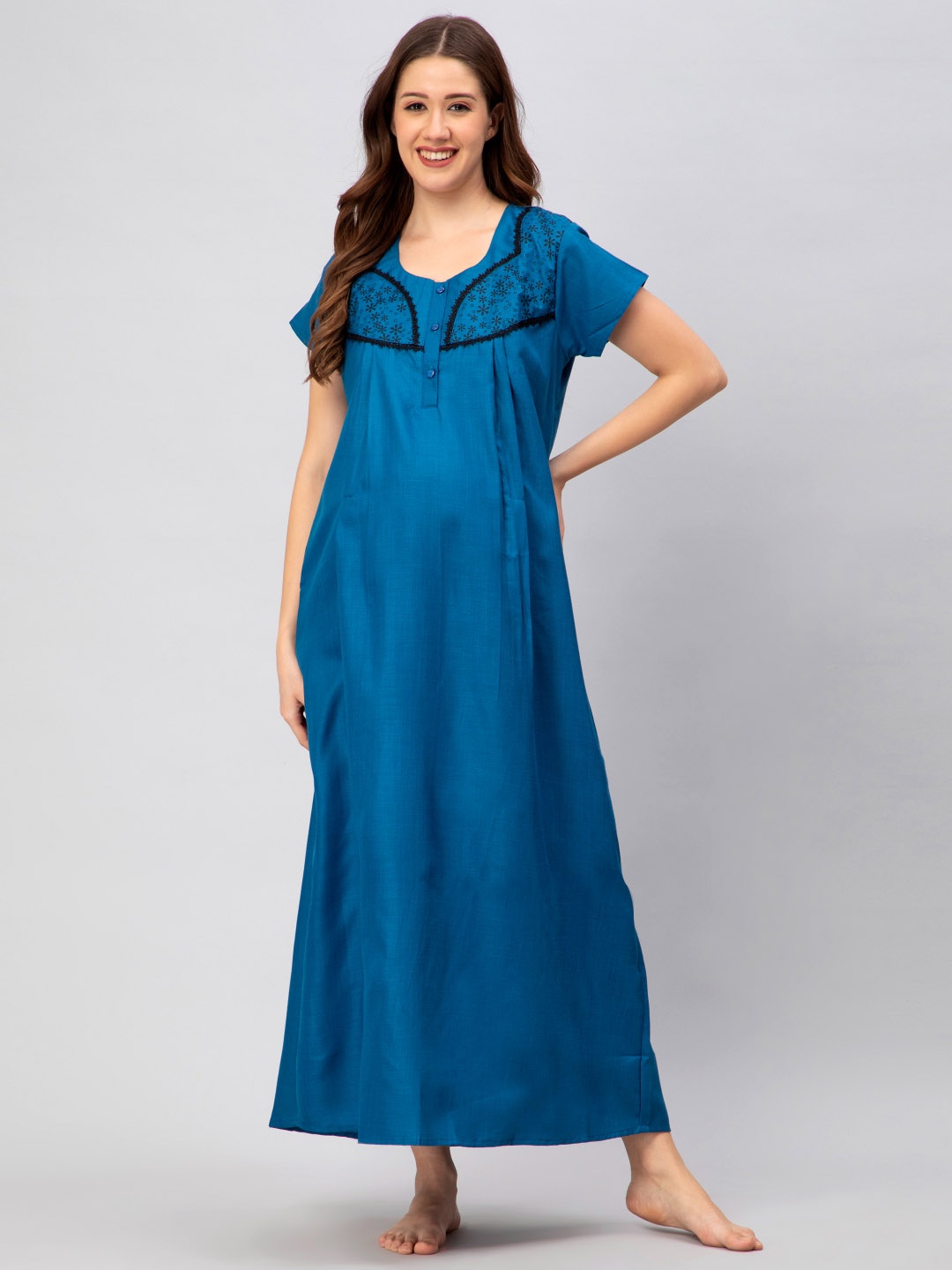

CEE-18 Round Neck Maternity Nightdress, Blue