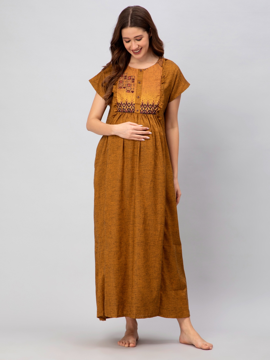 

CEE-18 Round Neck Maternity Maxi Nightdress, Mustard