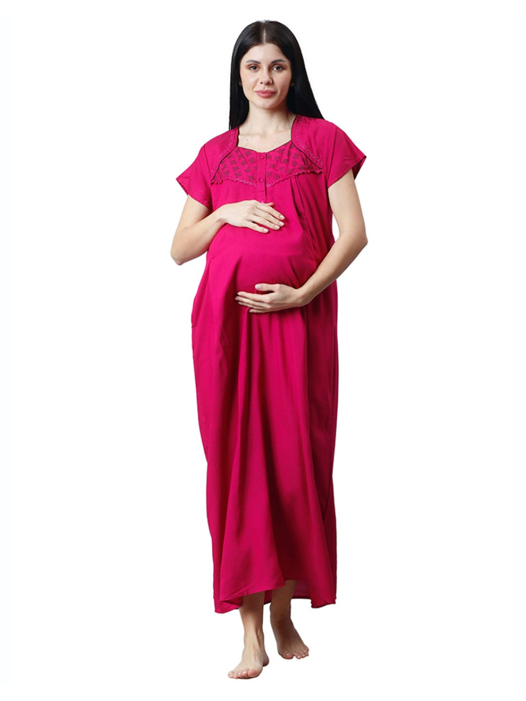 

CEE-18 Round Neck Maternity Nightdress, Burgundy