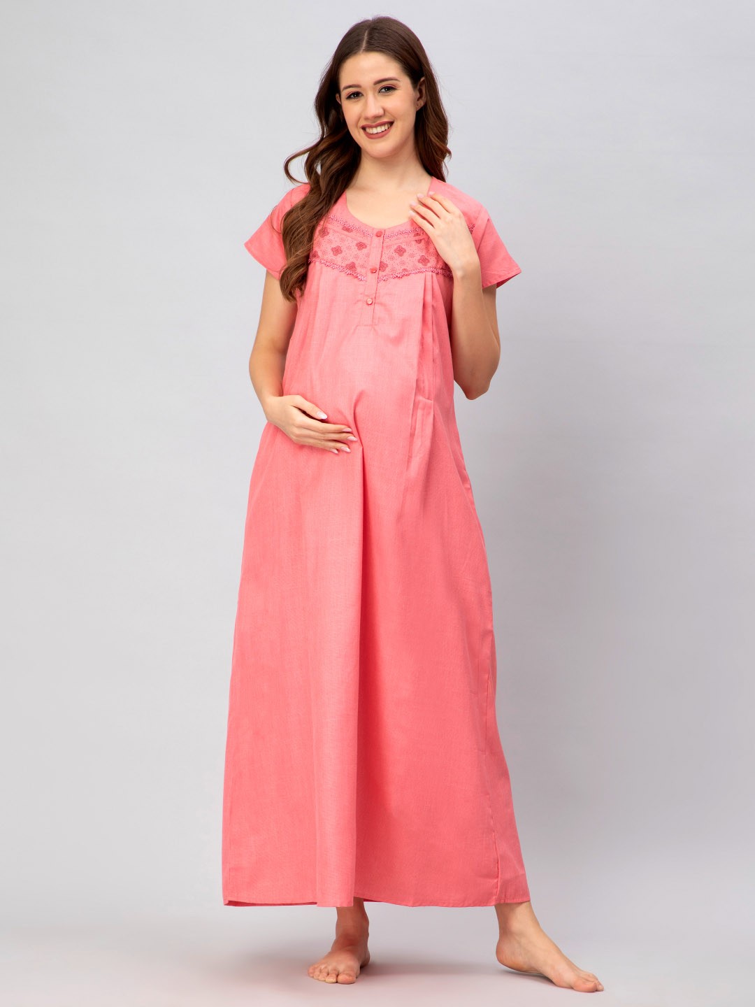 

CEE-18 Round Neck Maternity Nightdress, Pink