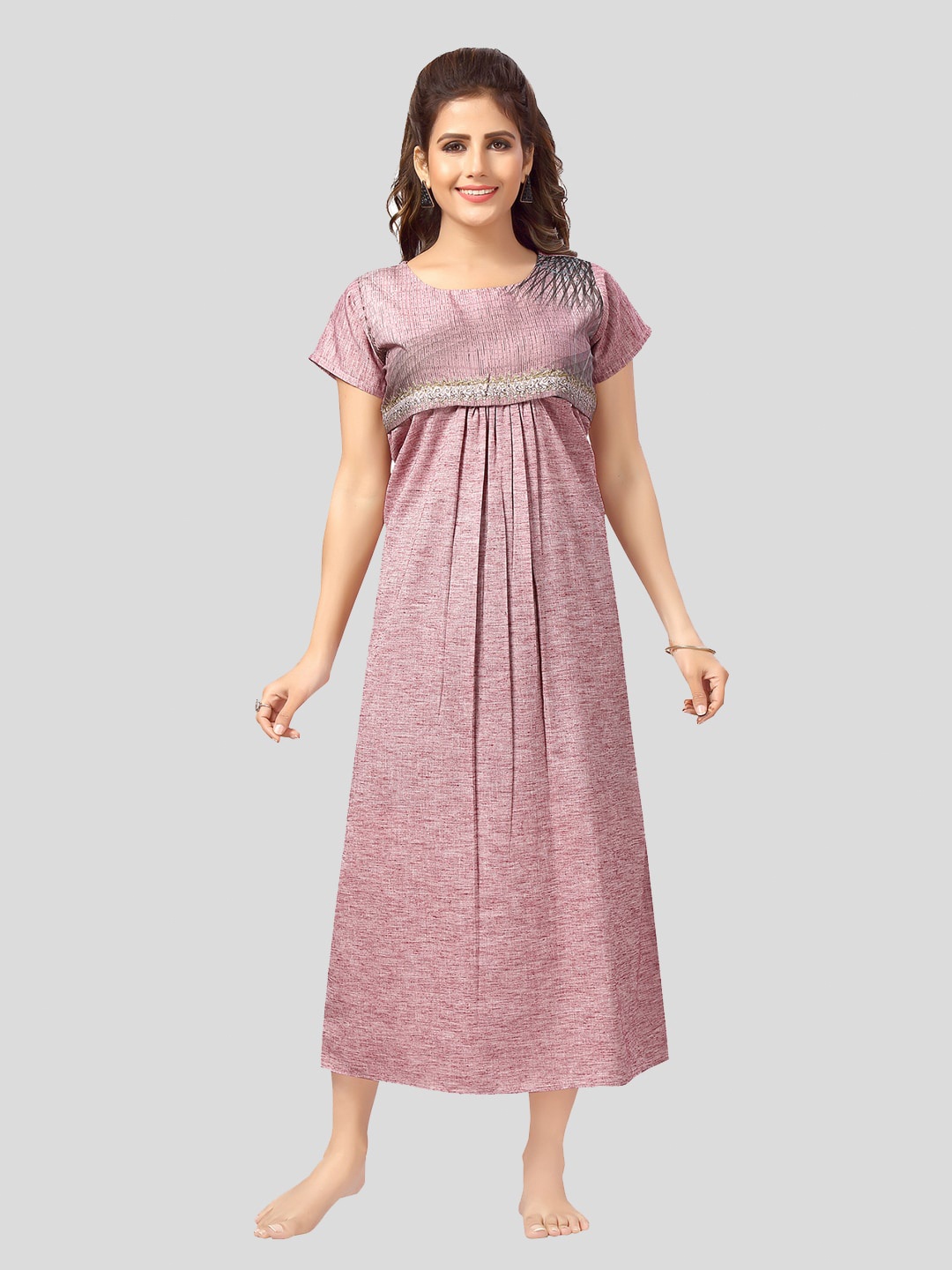 

CEE-18 Round Neck Maternity Nightdress, Purple