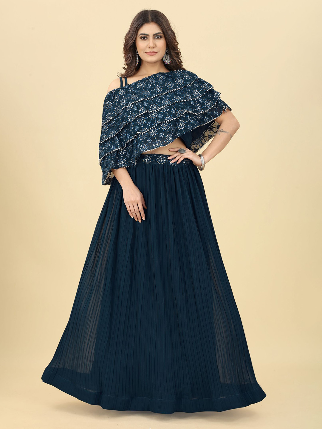 

KALINI Embroidered Ready to Wear Lehenga, Navy blue