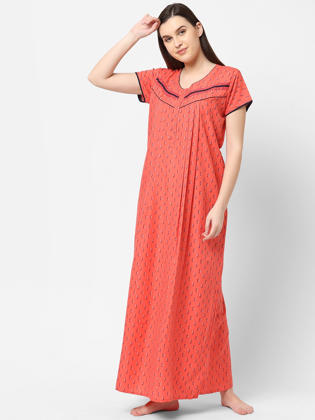 

Sweet Dreams Orange Floral Printed Maxi Nightdress
