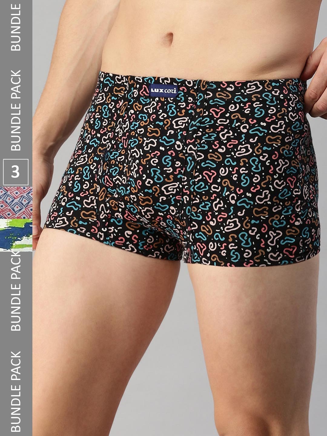 

Lux Cozi Pack Of 3 Assorted Skin-friendly Label Free Comfort Short Cotton Trunk