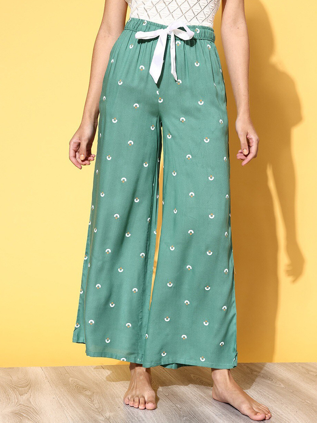 

Sweet Dreams Women Mid Rise Woven Flared Lounge Pants, Green