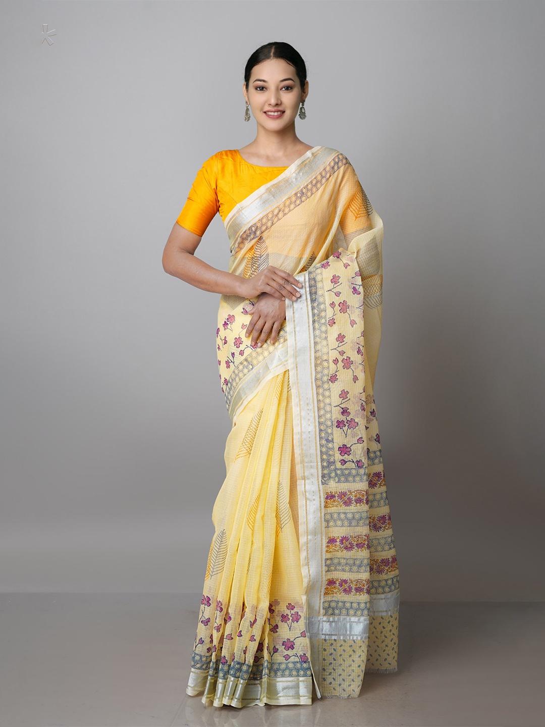 

Unnati Silks Floral Zari Pure Cotton Kota Saree, Yellow