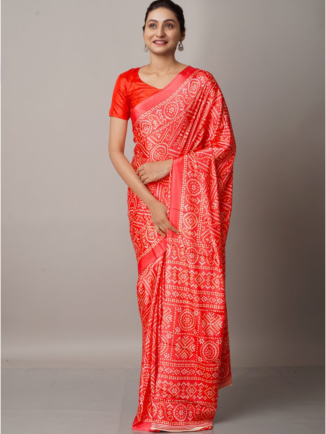 

Unnati Silks Bandhani Printed Saree, Red