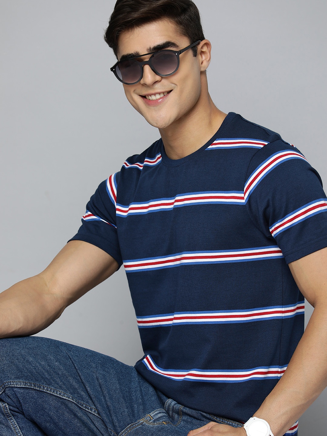 

HERE&NOW Men Striped T-shirt, Navy blue