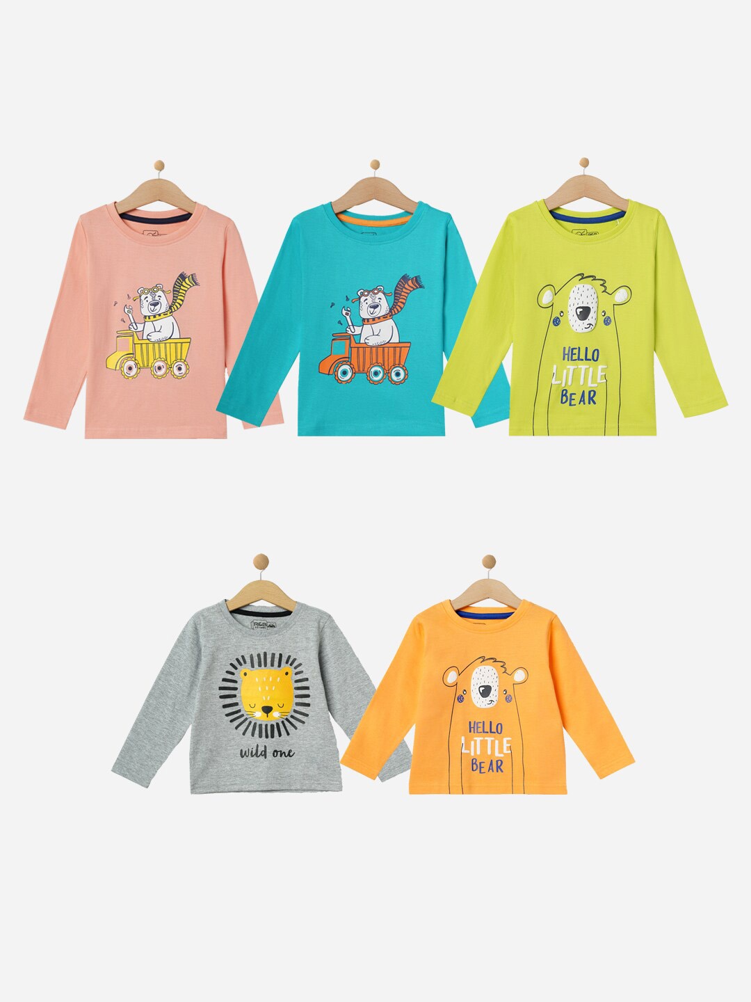 

R&B Boys Pack Of 5 Graphic Printed Round Neck Cotton T-shirts, Peach