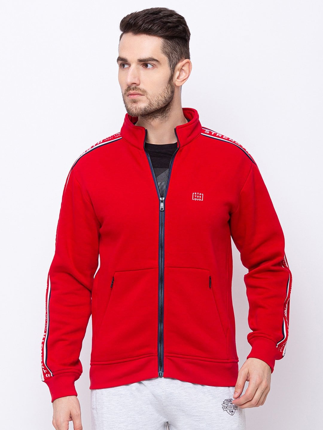 

Status Quo High Neck Cotton Sweatshirt, Red
