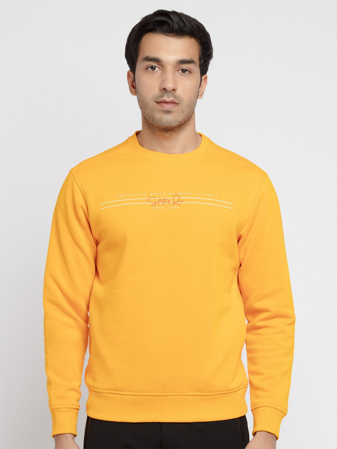 

Status Quo Typography Printed Cotton Sweatshirt, Yellow