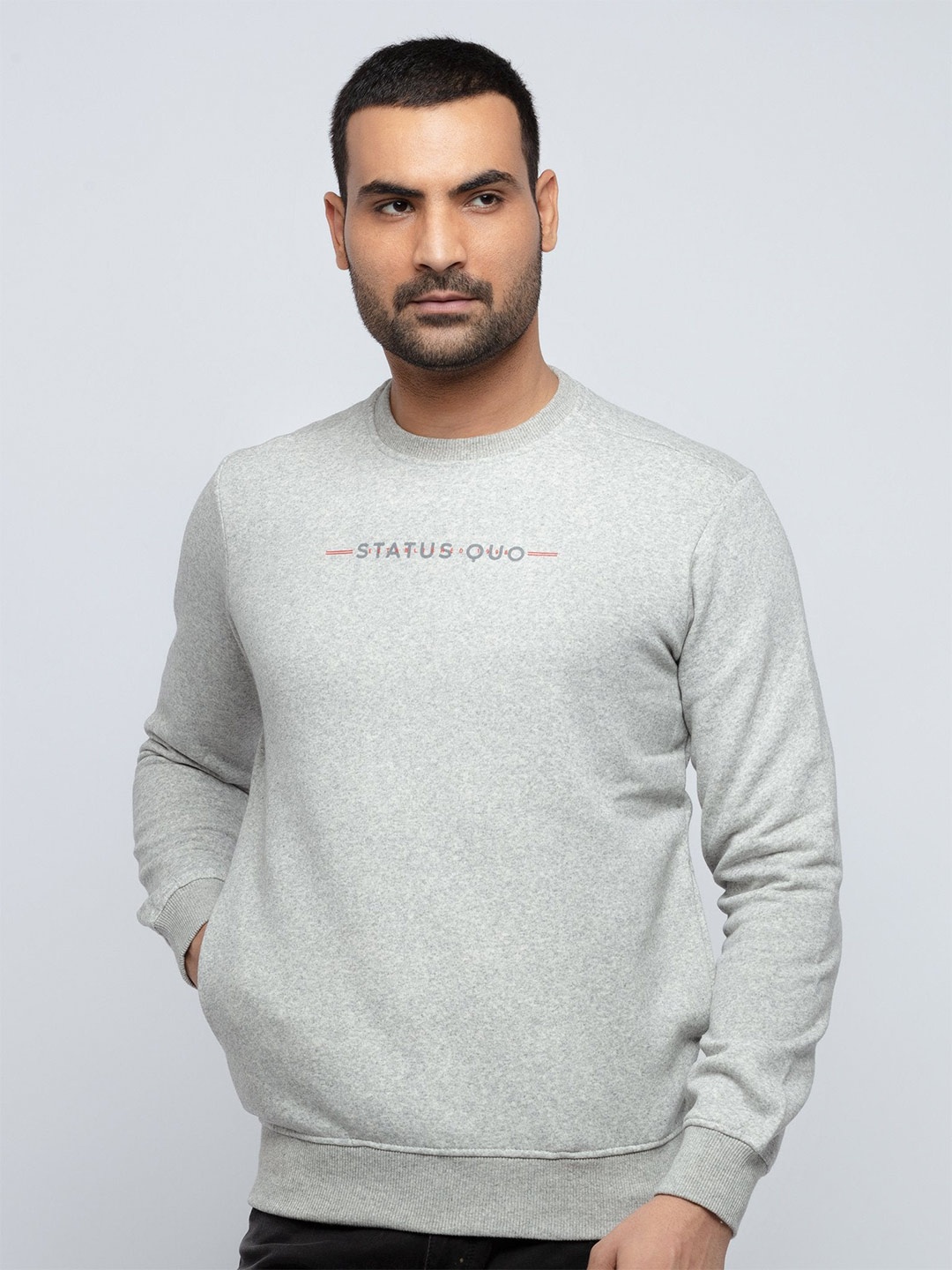

Status Quo Round Neck Cotton Sweatshirt, Grey