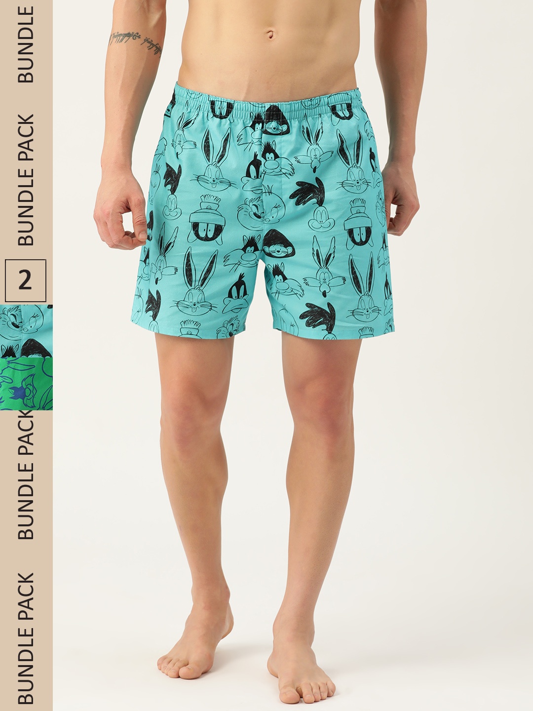 

Kook N Keech Pack Of 2 Looney Tunes Printed Pure Cotton Boxers, Green